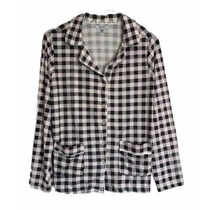 Nine West Women's Size M Soft Pajama Top Pink & Black Plaid With Pockets